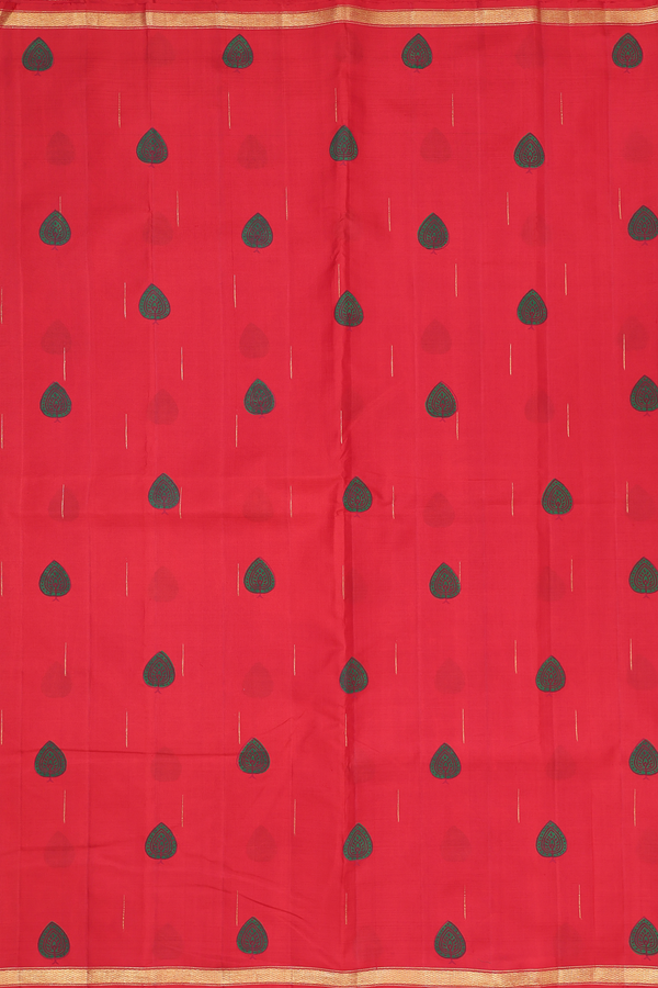 Kanchipuram Silk Saree In Scarlet Red With Hand Painted Design