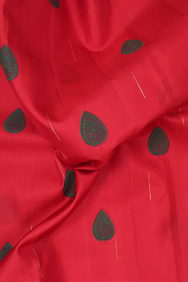 Kanchipuram Silk Saree In Scarlet Red With Hand Painted Design