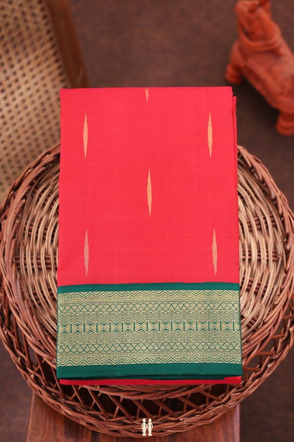 Kanchipuram Silk Saree In Scarlet Red With Malli Moggu Buttas