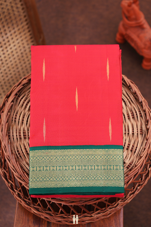 Kanchipuram Silk Saree In Scarlet Red With Malli Moggu Buttas