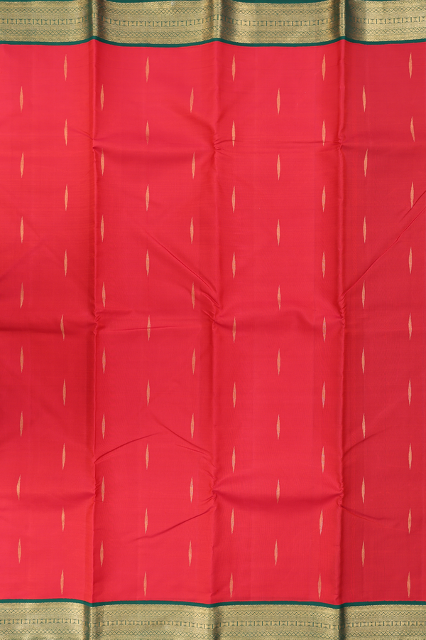 Kanchipuram Silk Saree In Scarlet Red With Malli Moggu Buttas