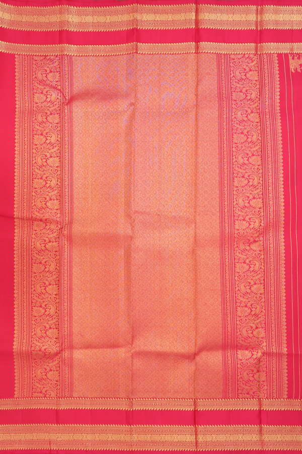 Kanchipuram Silk Saree In Scarlet Red With Peacock Buttas