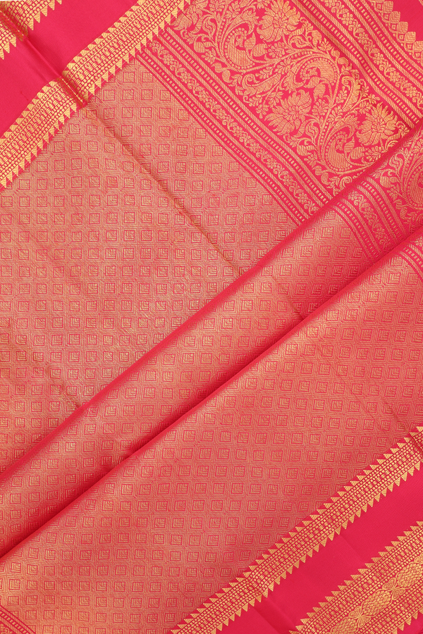 Kanchipuram Silk Saree In Scarlet Red With Peacock Buttas
