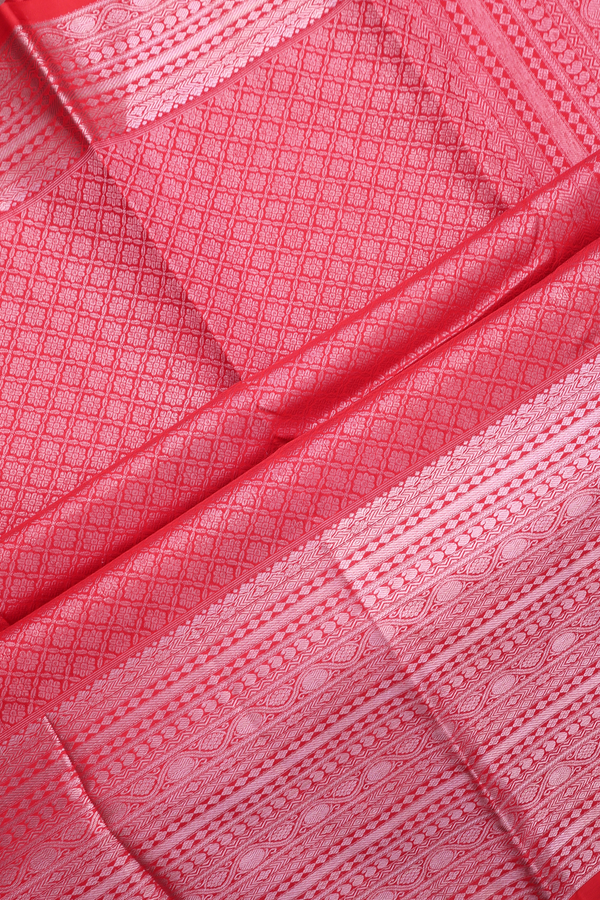 Kanchipuram Silk Saree In Scarlet Red With Peacock Motifs