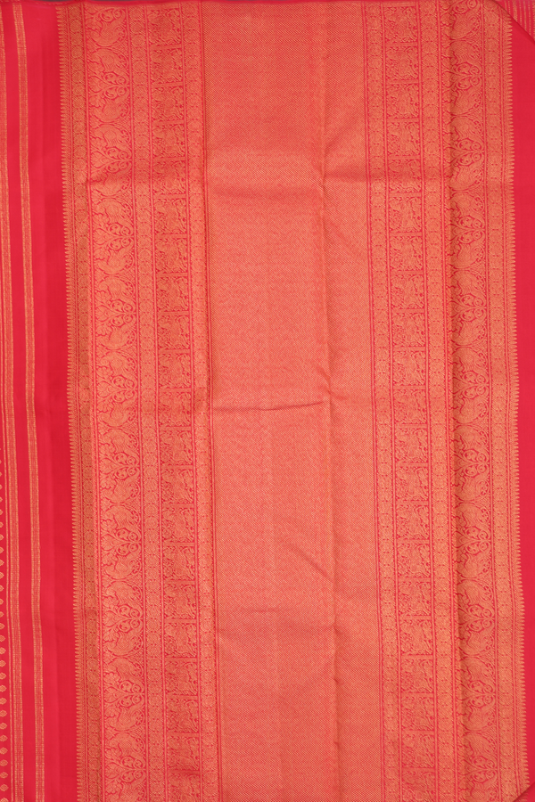 Kanchipuram Silk Saree In Scarlet Red With Stripes Design