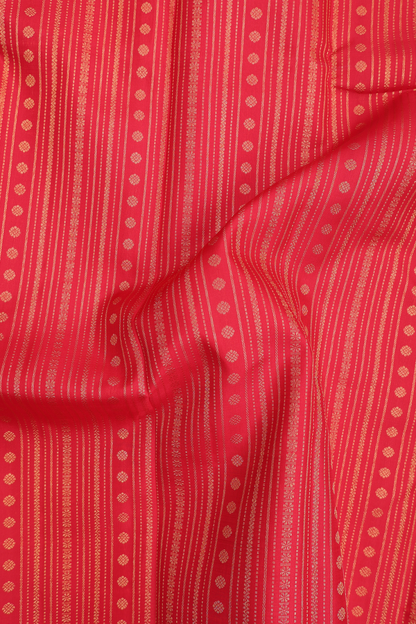 Kanchipuram Silk Saree In Scarlet Red With Stripes Design