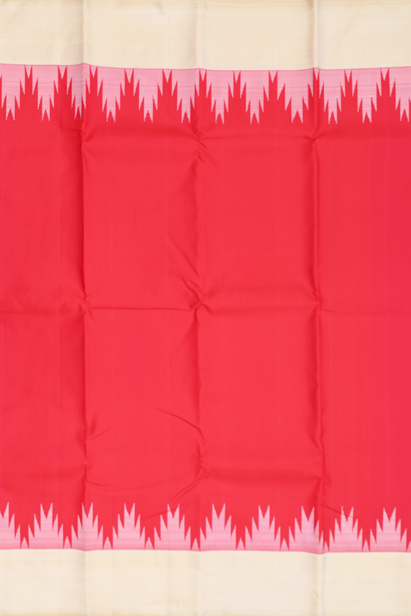 Kanchipuram Silk Saree In Scarlet Red With Temple Border