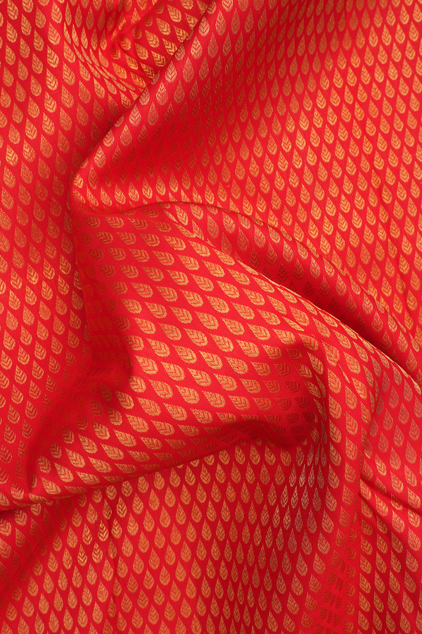 Kanchipuram Silk Saree In Scarlet Red With Thilagam Buttis
