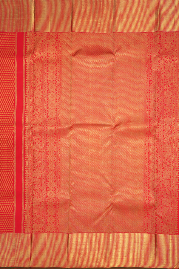 Kanchipuram Silk Saree In Scarlet Red With Thilagam Buttis