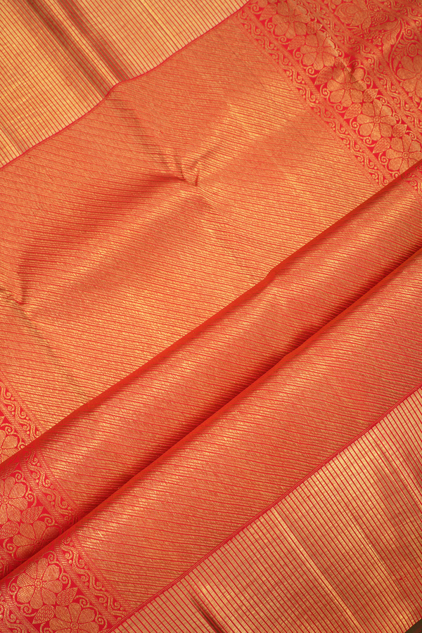 Kanchipuram Silk Saree In Scarlet Red With Thilagam Buttis