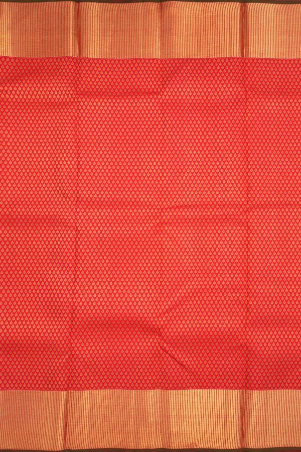 Kanchipuram Silk Saree In Scarlet Red With Thilagam Buttis