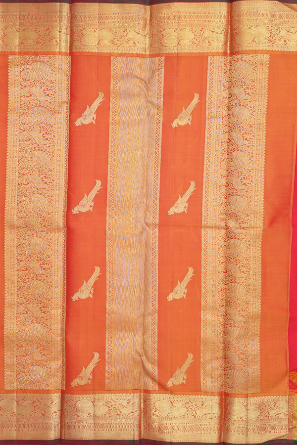 Kanchipuram Silk Saree In Scarlet Red With Zari Buttas