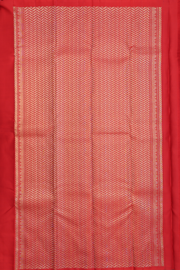 Kanchipuram Silk Saree In Scarlet Red With Zari Buttas