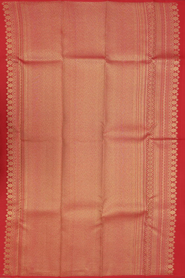 Kanchipuram Silk Saree In Scarlet Red With Zari Buttas