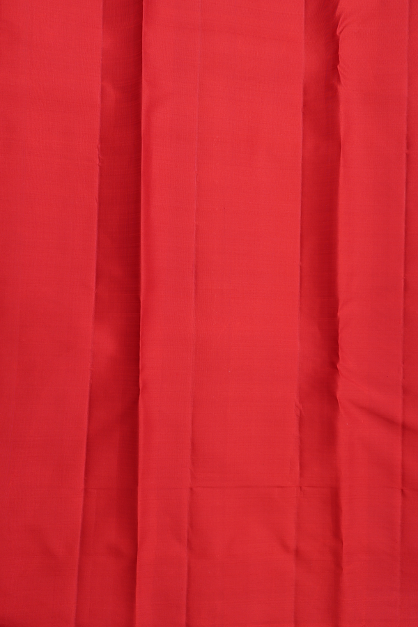 Kanchipuram Silk Saree In Scarlet Red With Zari Buttas