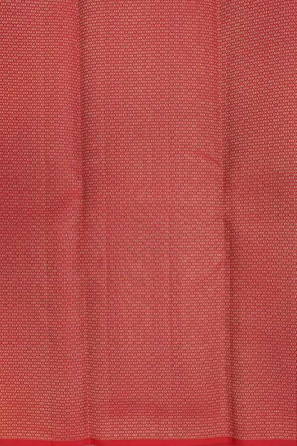Kanchipuram Silk Saree In Scarlet Red With Zari Buttas