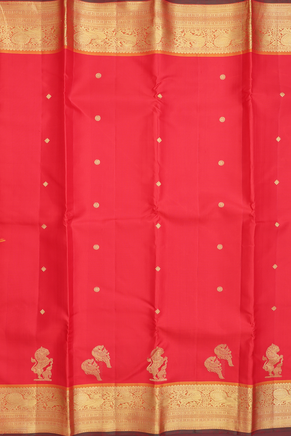 Kanchipuram Silk Saree In Scarlet Red With Zari Buttas
