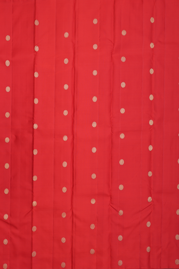 Kanchipuram Silk Saree In Scarlet Red With Zari Buttas