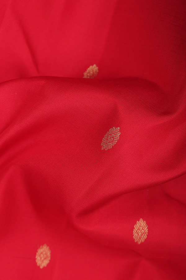 Kanchipuram Silk Saree In Scarlet Red With Zari Buttas