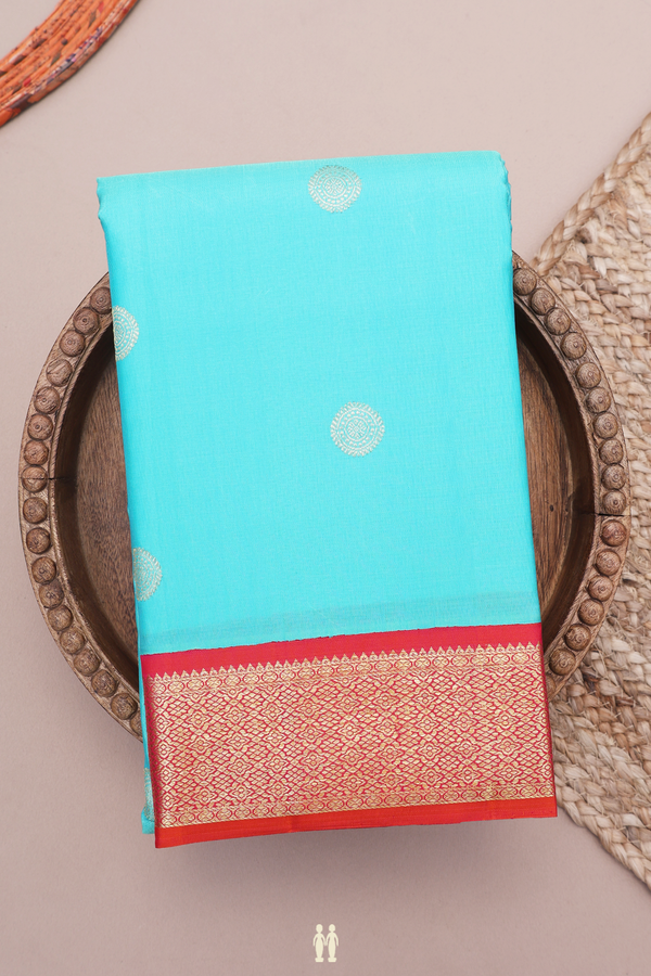 Kanchipuram Silk Saree In Sea Blue With Chakram Zari Motifs
