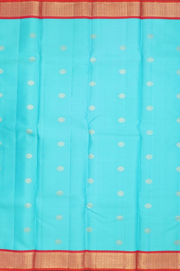 Kanchipuram Silk Saree In Sea Blue With Chakram Zari Motifs