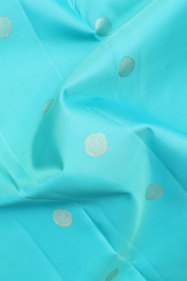 Kanchipuram Silk Saree In Sea Blue With Chakram Zari Motifs