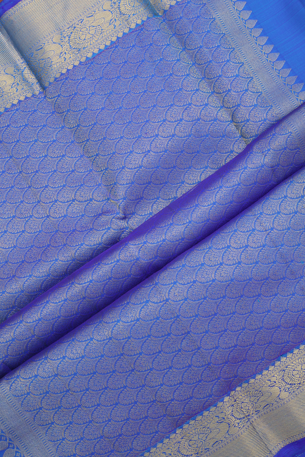 Kanchipuram Silk Saree In Sea Blue With Jacquard Pattern