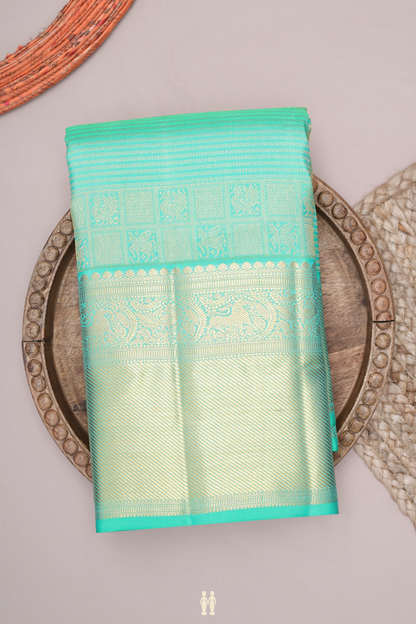 Kanchipuram Silk Saree In Sea Green With Brocade Design