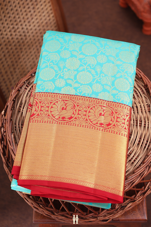 Kanchipuram Silk Saree In Sea Green With Brocade Design