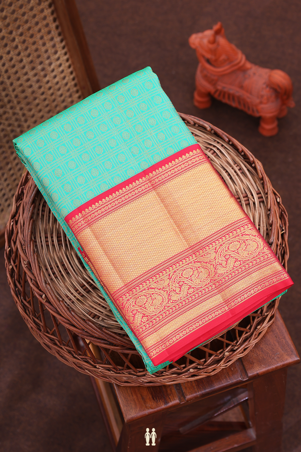 Kanchipuram Silk Saree In Sea Green With Brocade Design