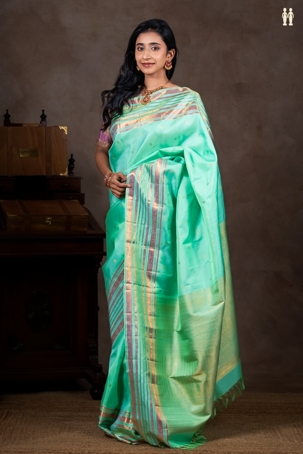 Kanchipuram Silk Saree In Sea Green With Floral Buttas