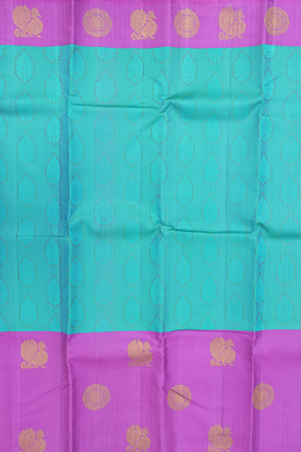 Kanchipuram Silk Saree In Turkish Blue With Jacquard Pattern