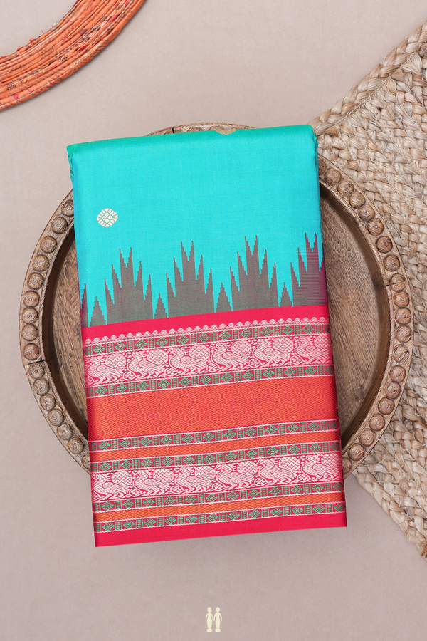 Kanchipuram Silk Saree In Sea Green With Threadwork Buttas