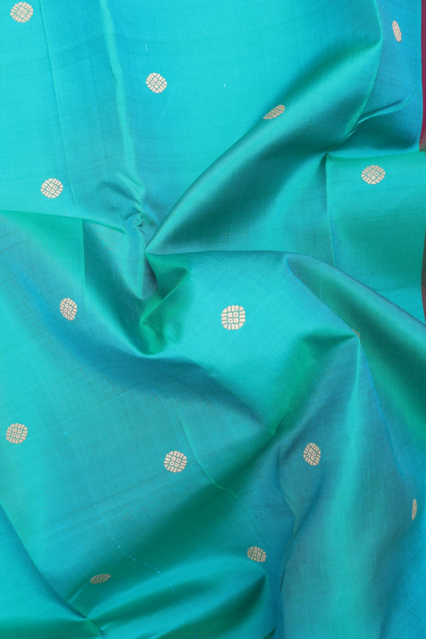 Kanchipuram Silk Saree In Sea Green With Threadwork Buttas