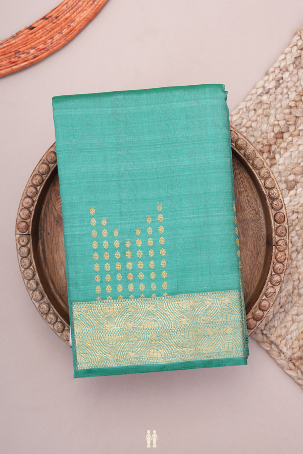 Kanchipuram Silk Saree In Sea Green With Zari Border