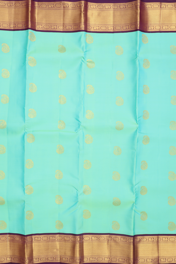 Kanchipuram Silk Saree In Seafoam Green With Paisley Buttas