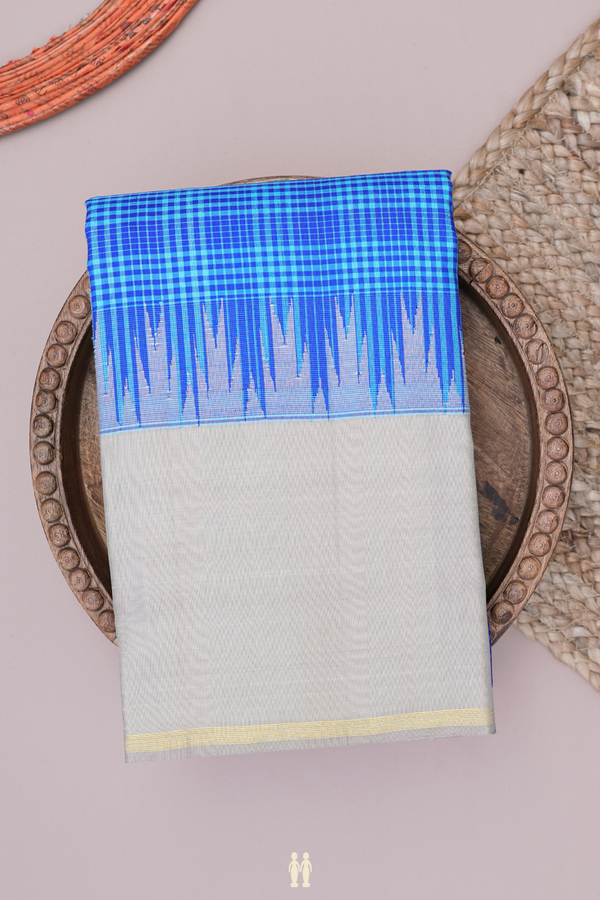 Kanchipuram Silk Saree In Shades Of Blue With Checks Design