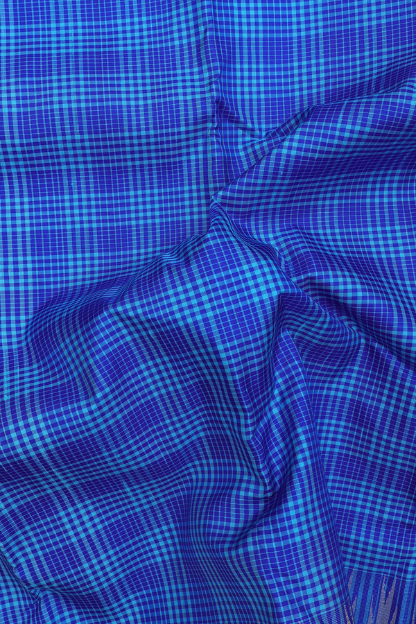 Kanchipuram Silk Saree In Shades Of Blue With Checks Design