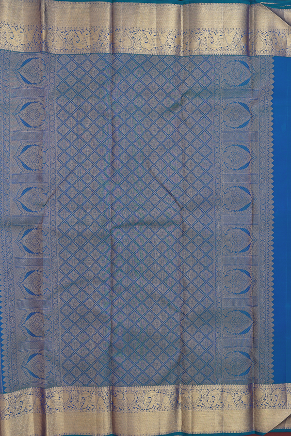 Kanchipuram Silk Saree In Shades Of Blue With Peacock Design