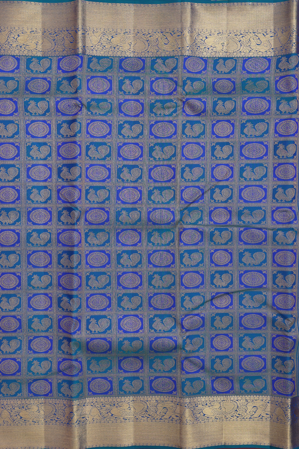 Kanchipuram Silk Saree In Shades Of Blue With Peacock Design