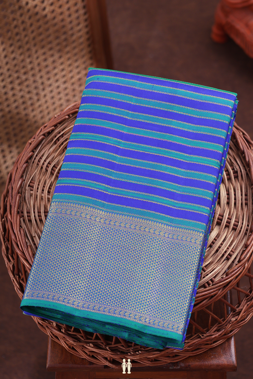 Kanchipuram Silk Saree Blue And Dual Tone With Stripes Design