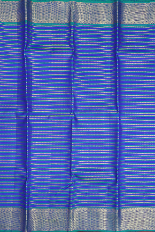 Kanchipuram Silk Saree Blue And Dual Tone With Stripes Design