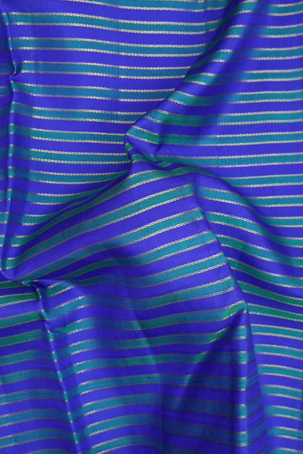 Kanchipuram Silk Saree Blue And Dual Tone With Stripes Design