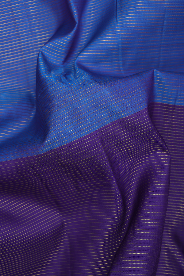Kanchipuram Silk Saree In Shades Of Blue With Stripes Design