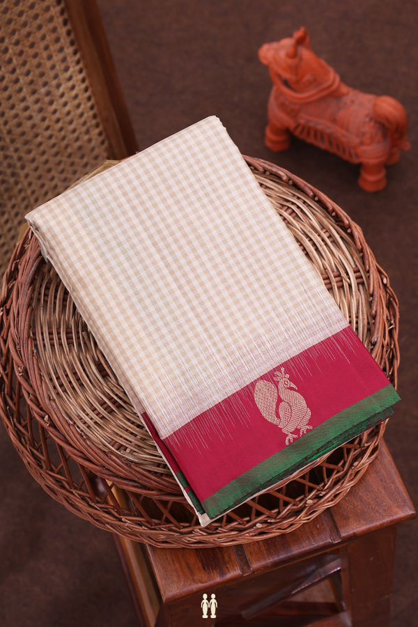 Kanchipuram Silk Saree In Shades Of Brown With Checks Design