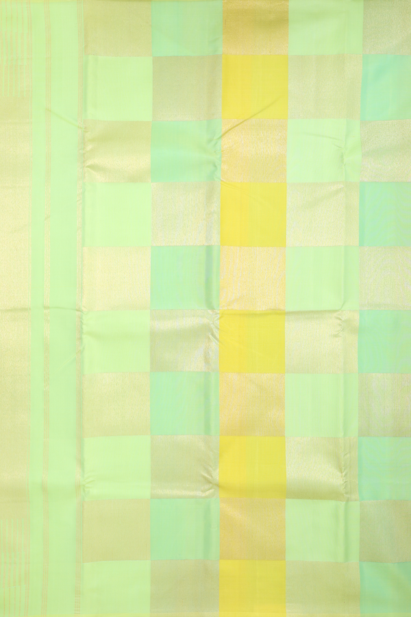 Kanchipuram Silk Saree In Shades Of Green With Checks Design