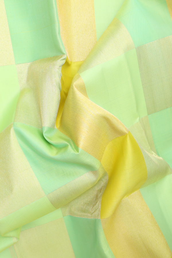 Kanchipuram Silk Saree In Shades Of Green With Checks Design