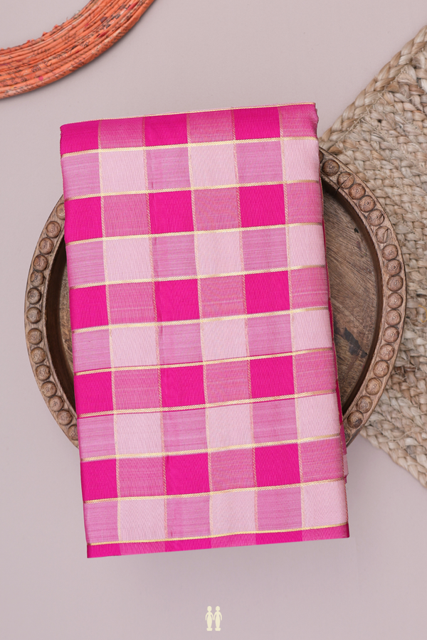 Kanchipuram Silk Saree In Magenta And Pink With Checks Design