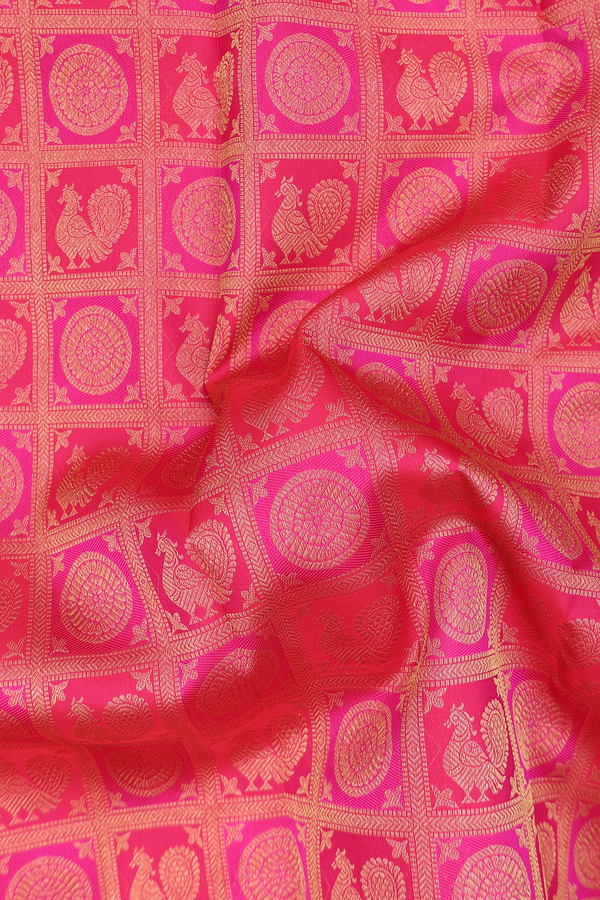 Kanchipuram Silk Saree In Shades Of Pink With Peacock Design