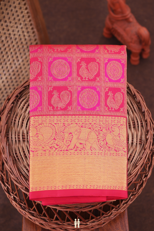 Kanchipuram Silk Saree In Shades Of Pink With Peacock Design